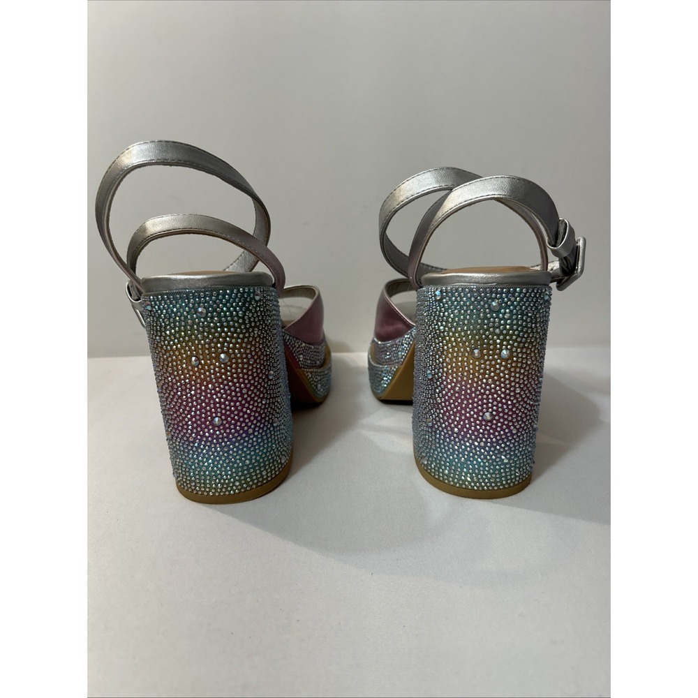 Torrid Rainbow Double Platform Heel Sandal 9 Pride Pastel Rhinestone Holographic - Picture 9 of 15